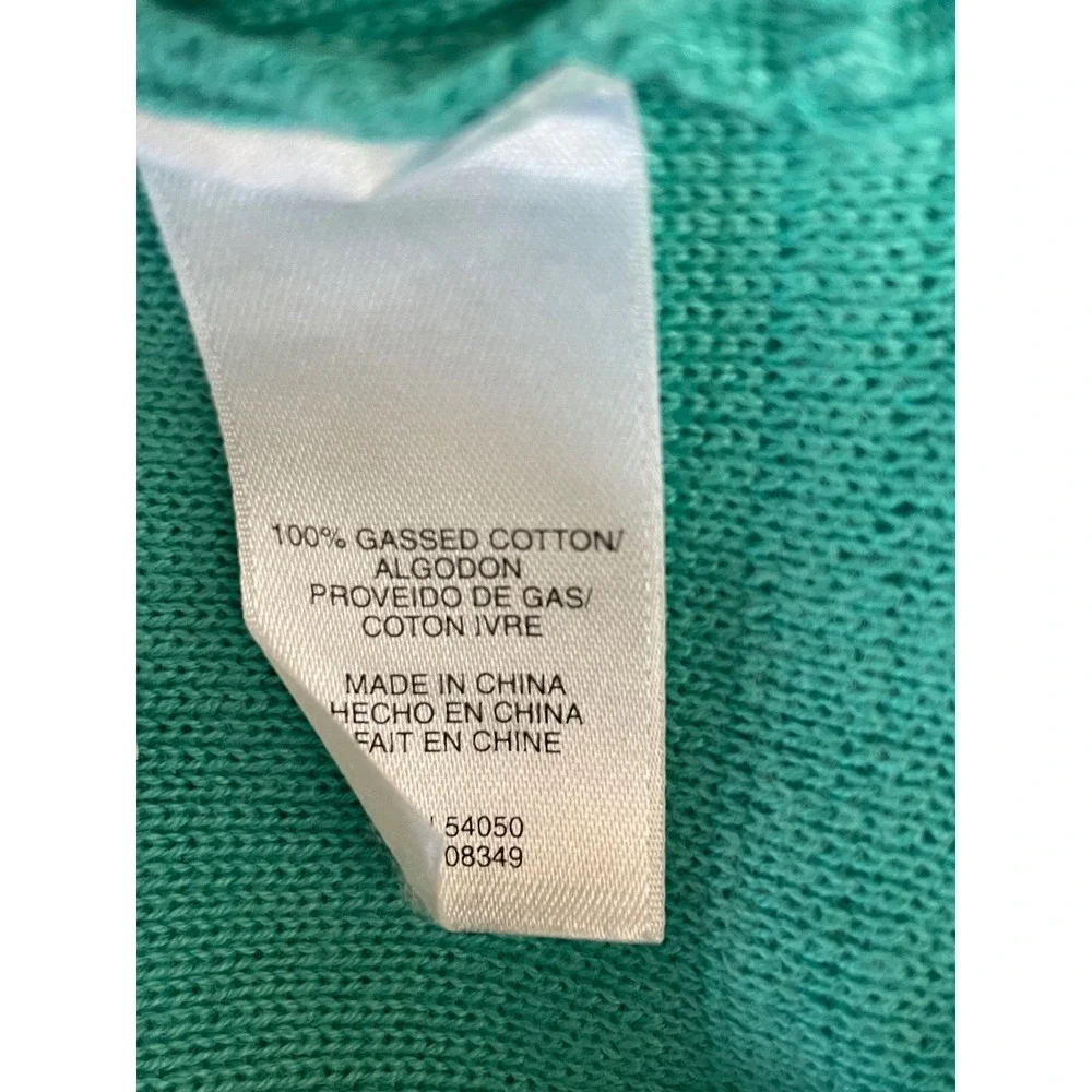 Jones New York Womens Cardigan Large Sweater Teal Green Mock Neck Preppy